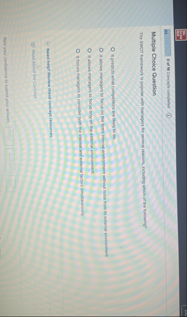 Mc Graw Wiil 0 of 1 6 Concepts completed Multiple