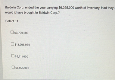 Baldwin Corp. ended the year carrying $ 6 , 0 2 5