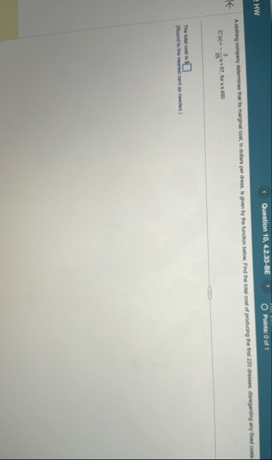 Question 1 0 , 4 . 2 . 3 3 - BE Points: 0 of 1 HW