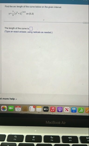 Find the arc length of the curve below on the