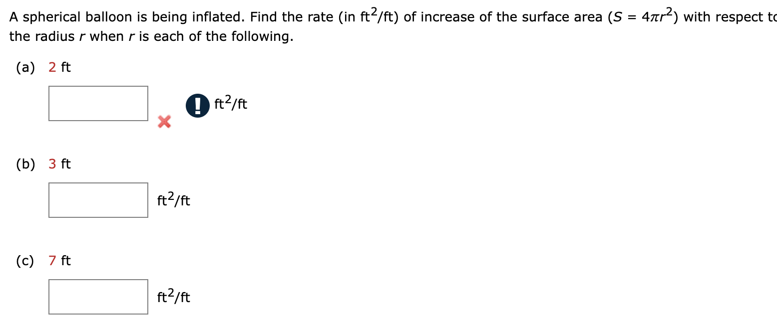 f t 2 f t S = 4 r 2 r when r i s each o f the
