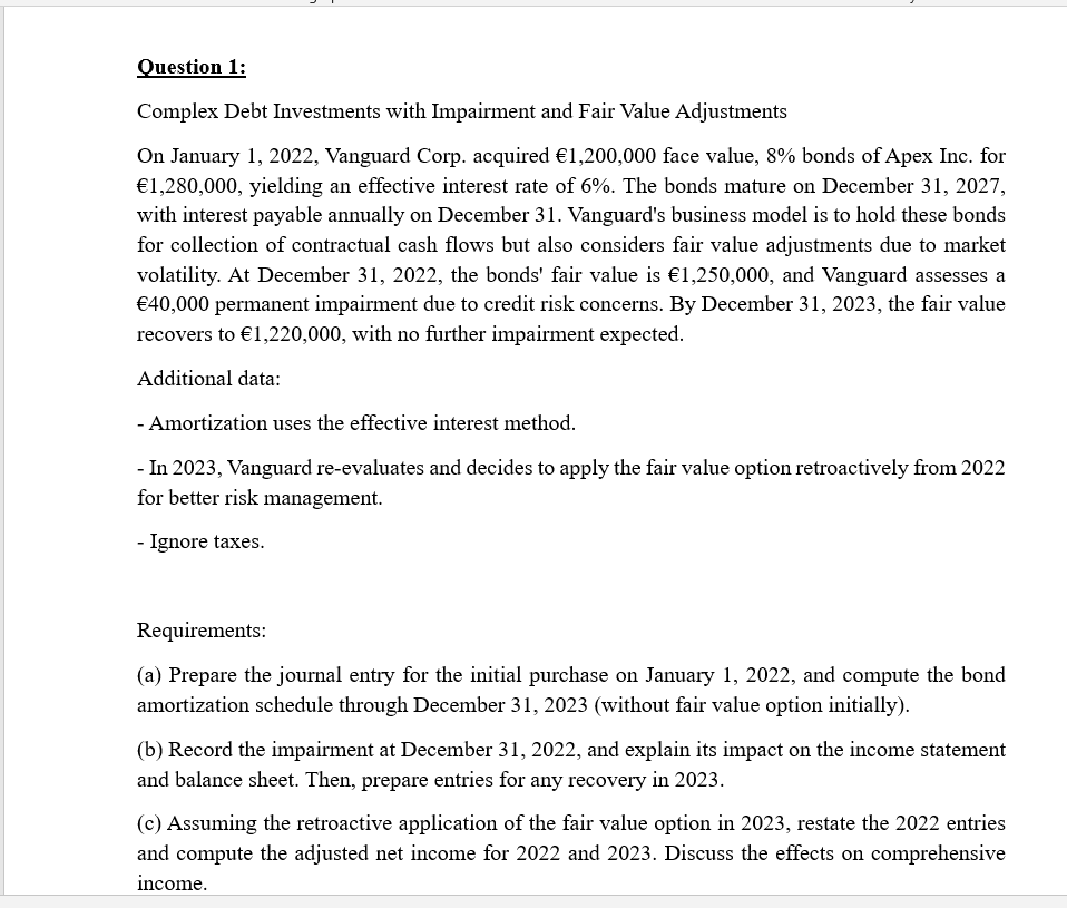 Question 1 : Complex Debt Investments with