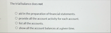 The trial balance does not aid in the preparation