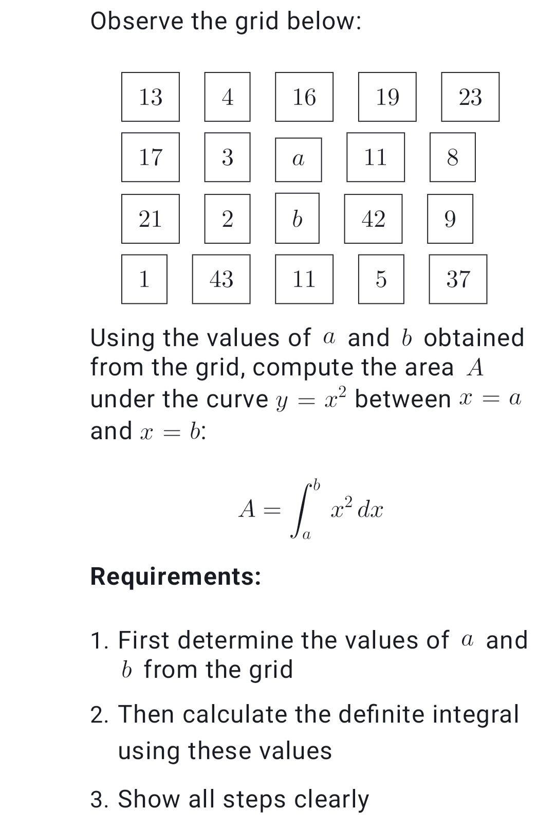 Observe the grid below: Using the values o f a
