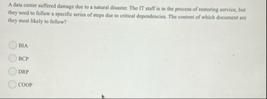 A data center suffered damage due to a natural