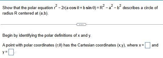 Show that the polar equation r 2 - 2 r ( a c o s