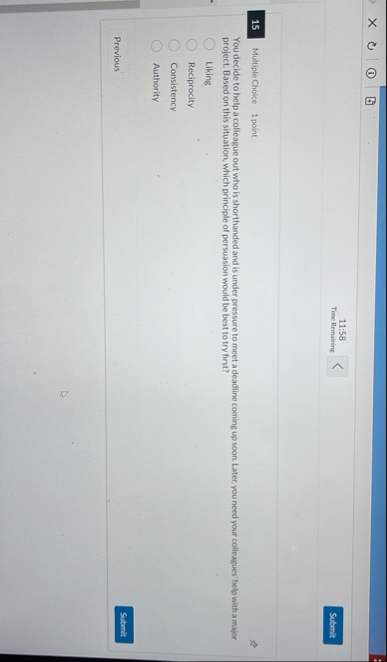 1 1 : 5 8 Time Remaining 1 5 Multiple Choice 1
