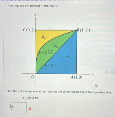 Three regions are defined in the figure. Find the