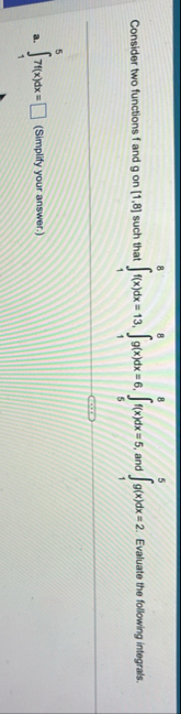 Consider two functions f and g on 1 , 8 such that