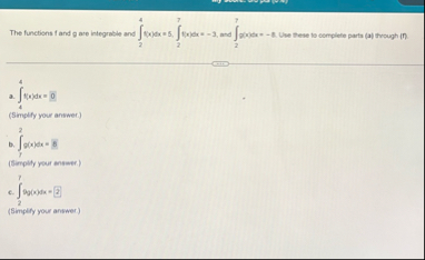The functions f and g are integrable and 2 4 f (
