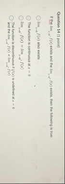 Question 1 4 ( 1 point ) If the l m , f ( x )