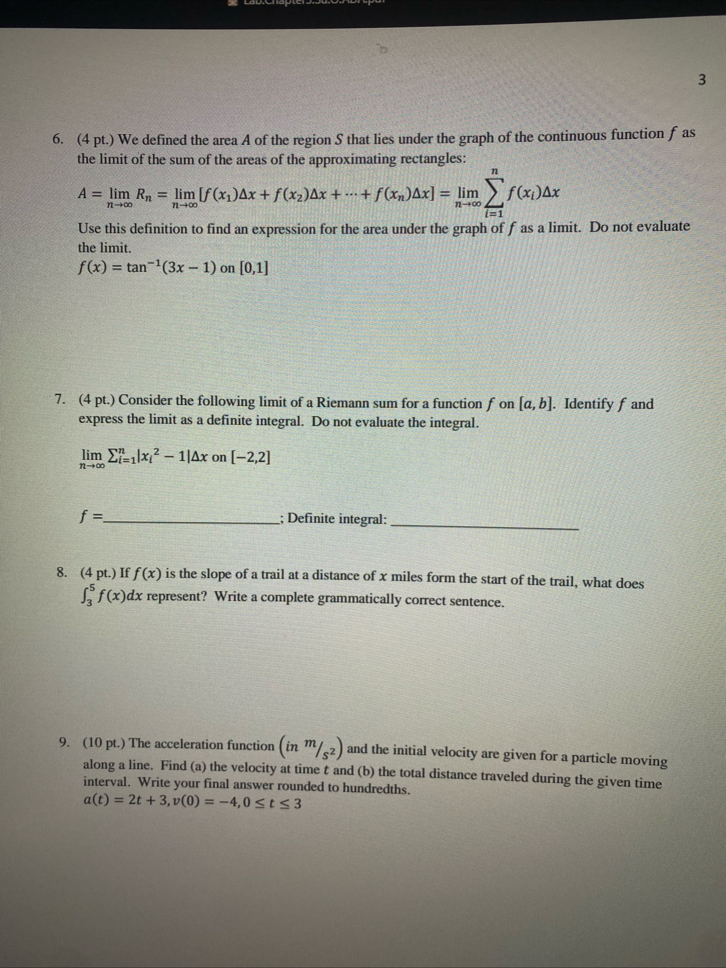 3 6 . ( 4 pt . ) We defined the area A of the