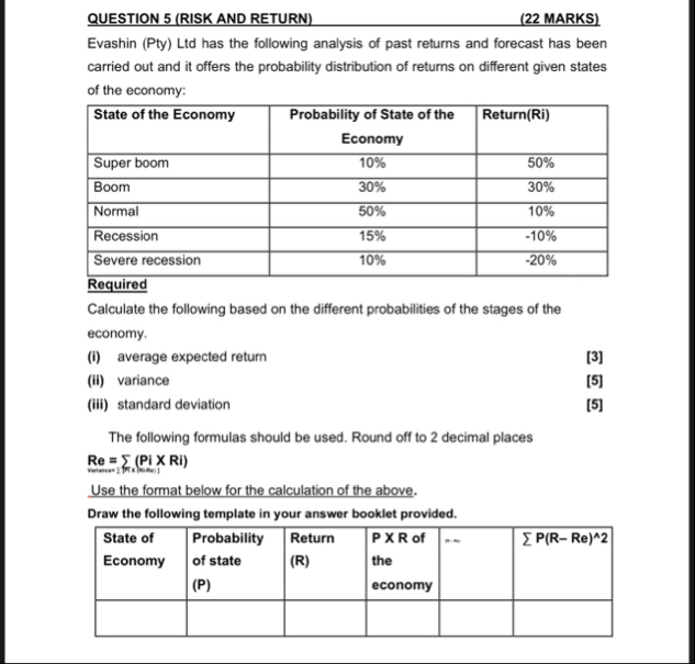 QUESTION 5 ( RISK AND RETURN ) ( 2 2 MARKS )