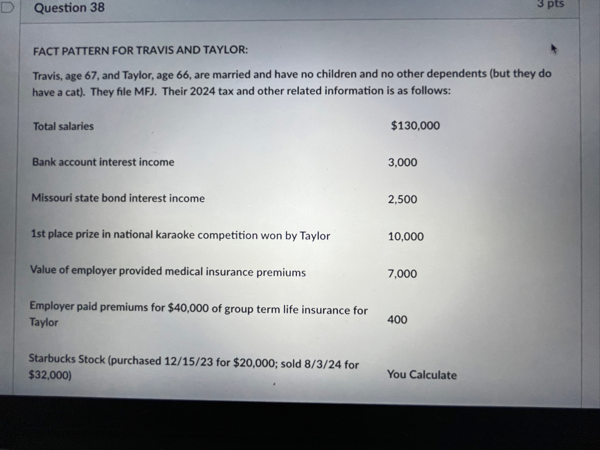 Question 3 8 3 pts FACT PATTERN FOR TRAVIS AND
