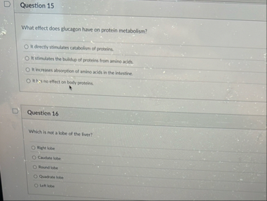 Question 1 5 What effect does glucagon have on