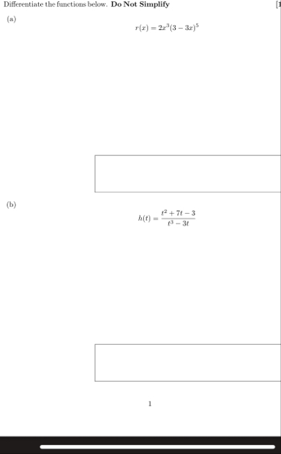Differentiate the functions below. Do Not