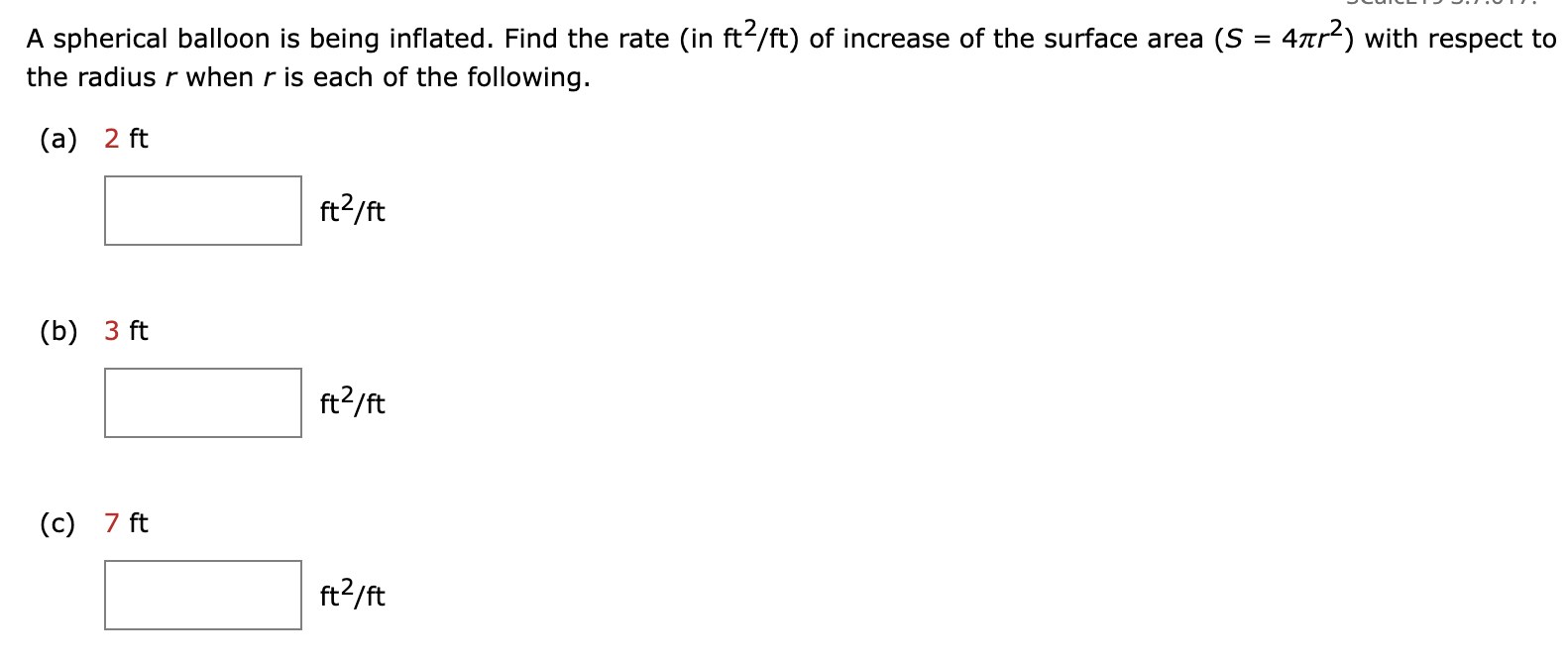 f t 2 f t S = 4 r 2 r when r i s each o f the
