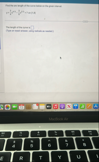 Find the arc length of the curve below on the