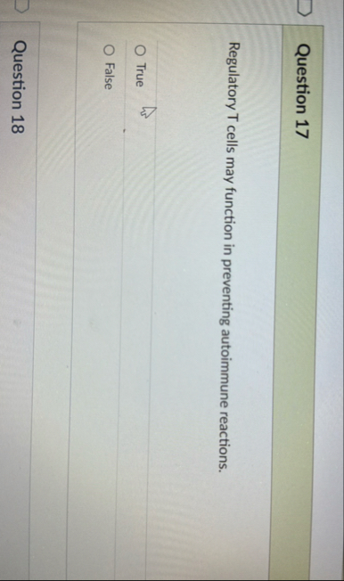 Question 1 7 Regulatory T cells may function in