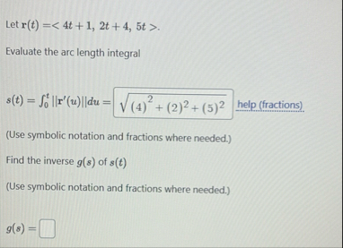Let r ( t ) = ( : 4 t 1 , 2 t 4 , 5 t : ) .