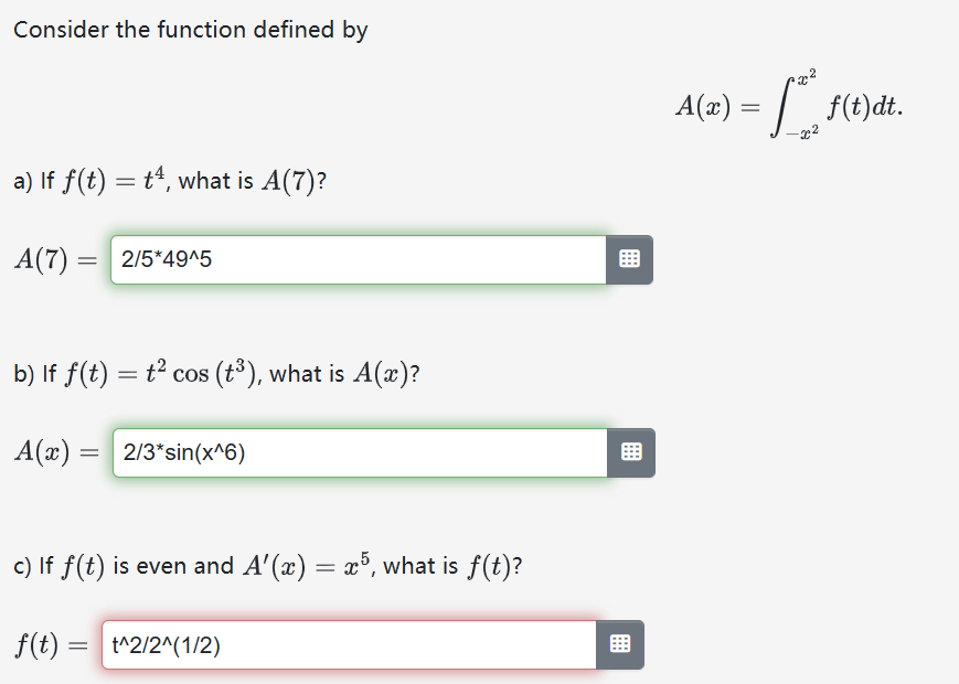 Consider the function defined b y A ( x ) = - x 2