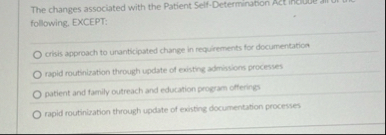 The changes associated with the Patient Self -