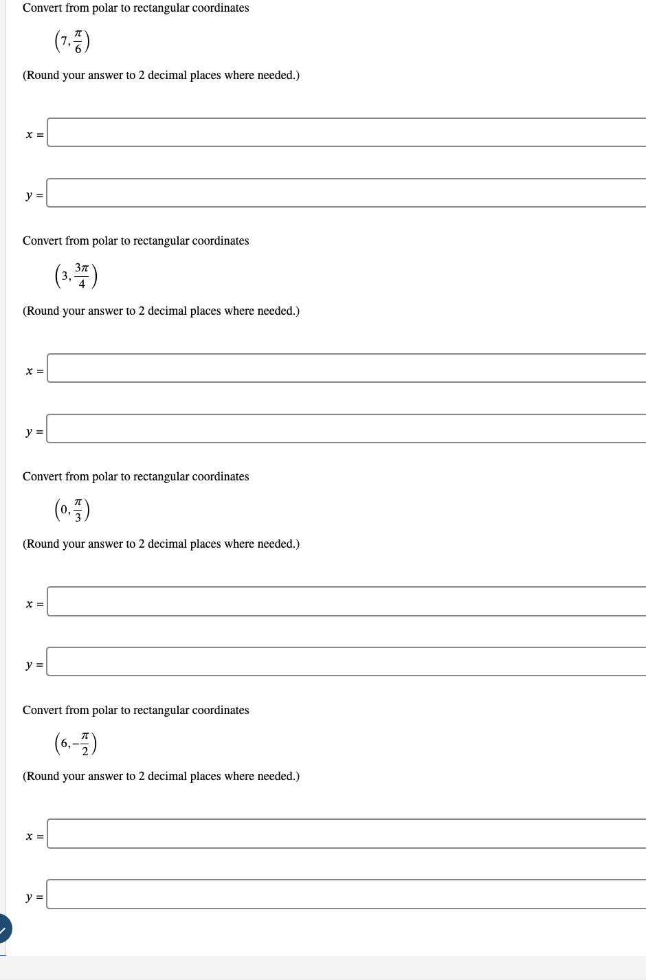 Convert from polar t o rectangular coordinates (