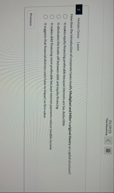0 1 : 5 9 : 2 3 Time Remaining 2 Multiple Choice