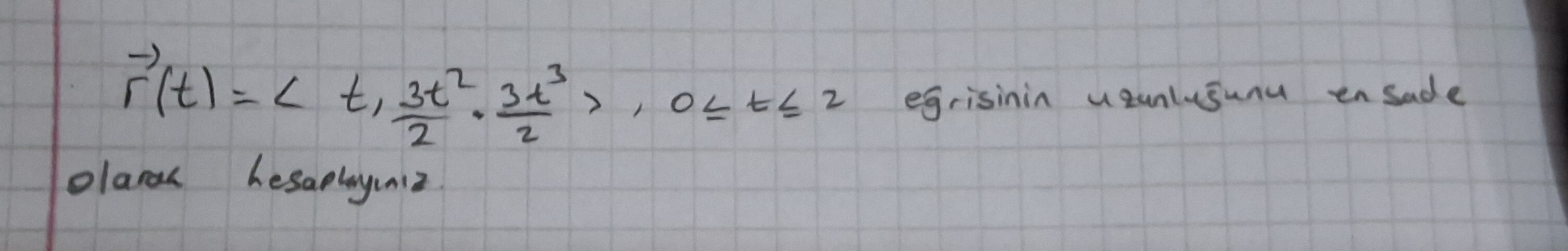 vec ( r ) ( t ) = ( :t , ( 3 t ^ ( 2 ) ) / ( 2 )