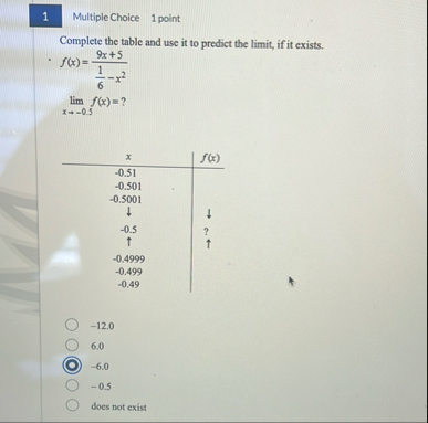 Multiple Choice 1 point Complete the table and