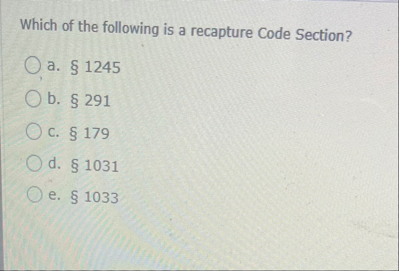 Which of the following is a recapture Code
