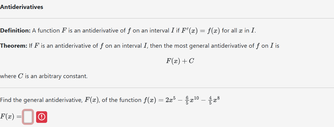 Antiderivatives Definition: A function F i s a n