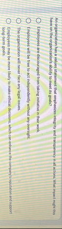 An organization has a values statement that