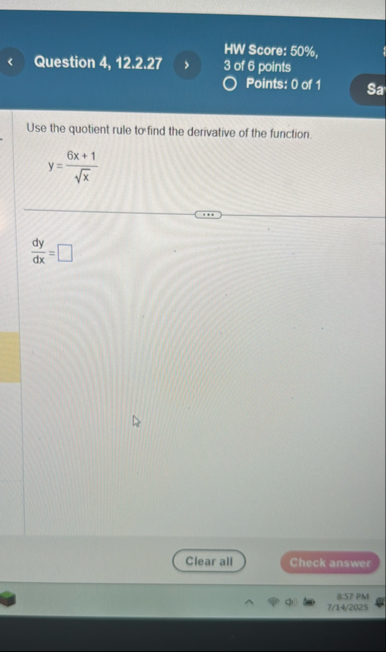Question 4 , 1 2 . 2 . 2 7 HW Score: 5 0 % , 3 of
