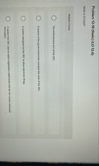 Problem 1 2 - 1 8 ( Static ) ( LO 1 2 - 6 ) What