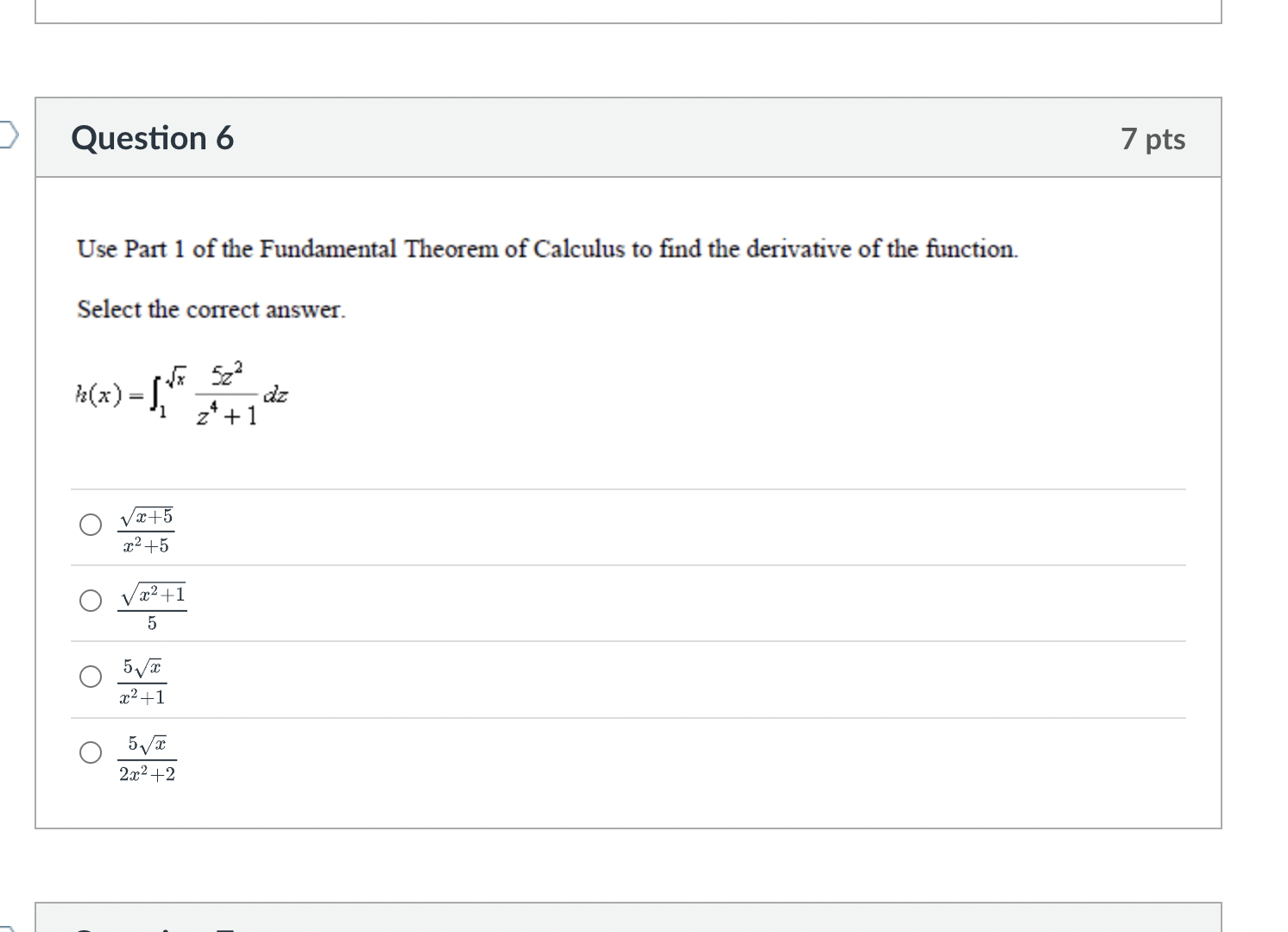 Question 6 Use Part 1 o f the Fundamental Theorem