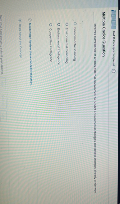 . 0 of 1 6 Concepts completed Multiple Choice