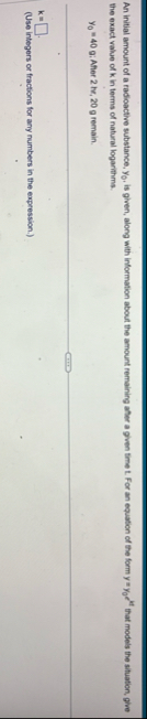 An initial amount of a radioactive substance, y 0