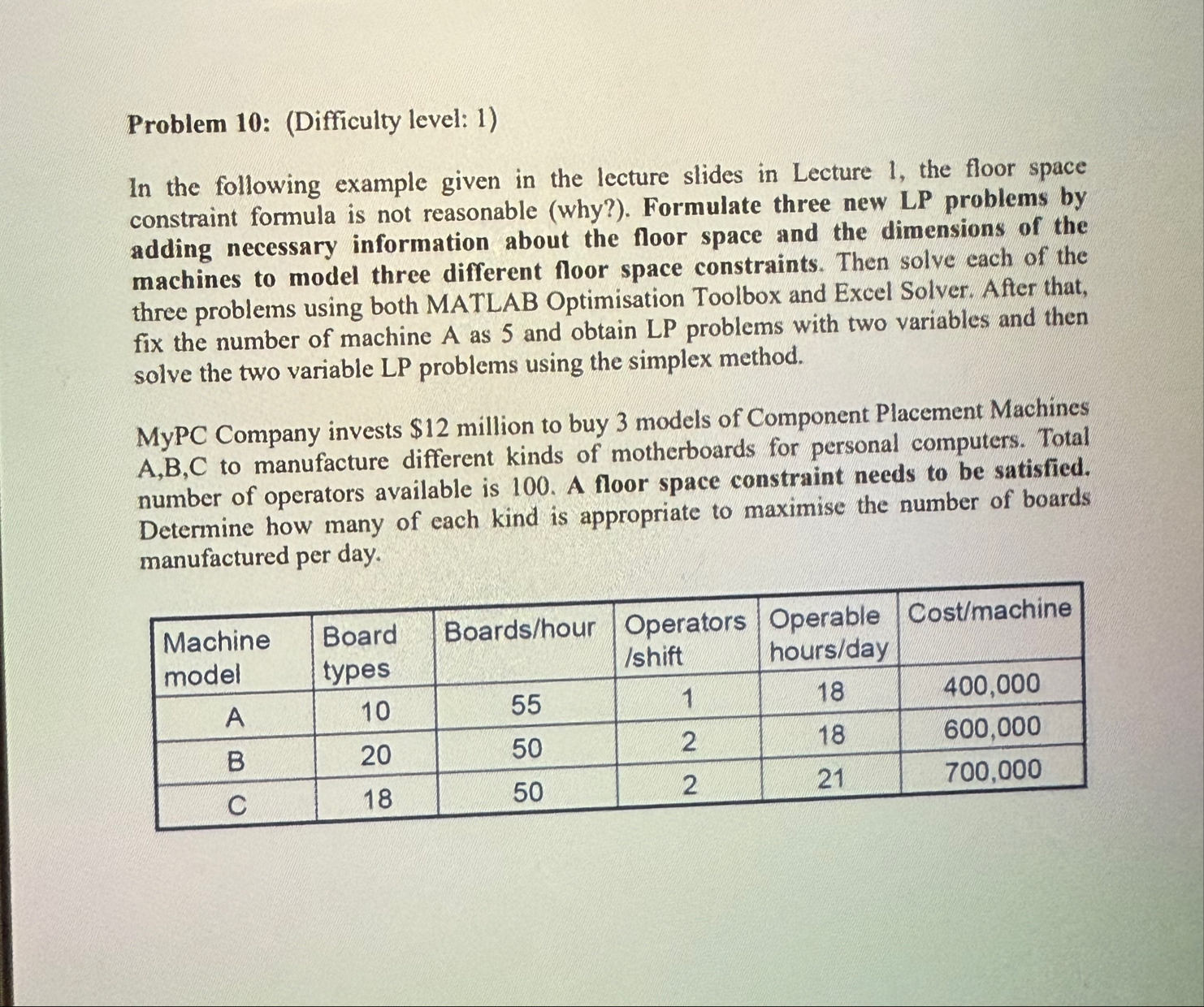 Problem 1 0 : ( Difficulty level: 1 ) In the