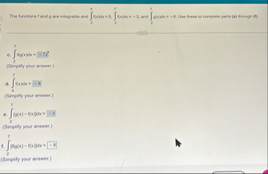 The functions f and g are integrabie ard 2 4 f (