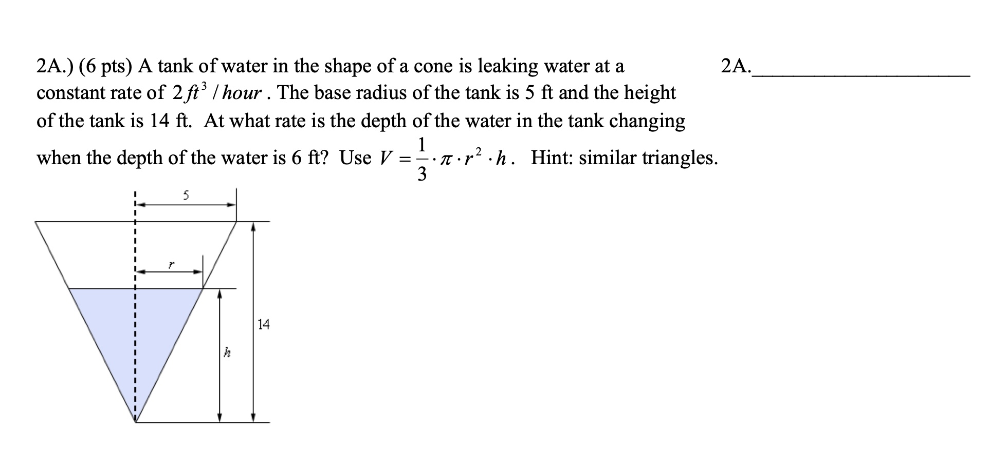 2 A . 2 f t 3 ? hour . The base radius o f the