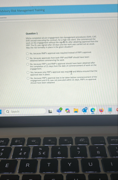 Advisory Risk Management Training Question 1