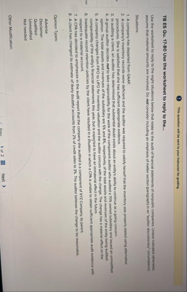 This questien will be sent to your instructor for