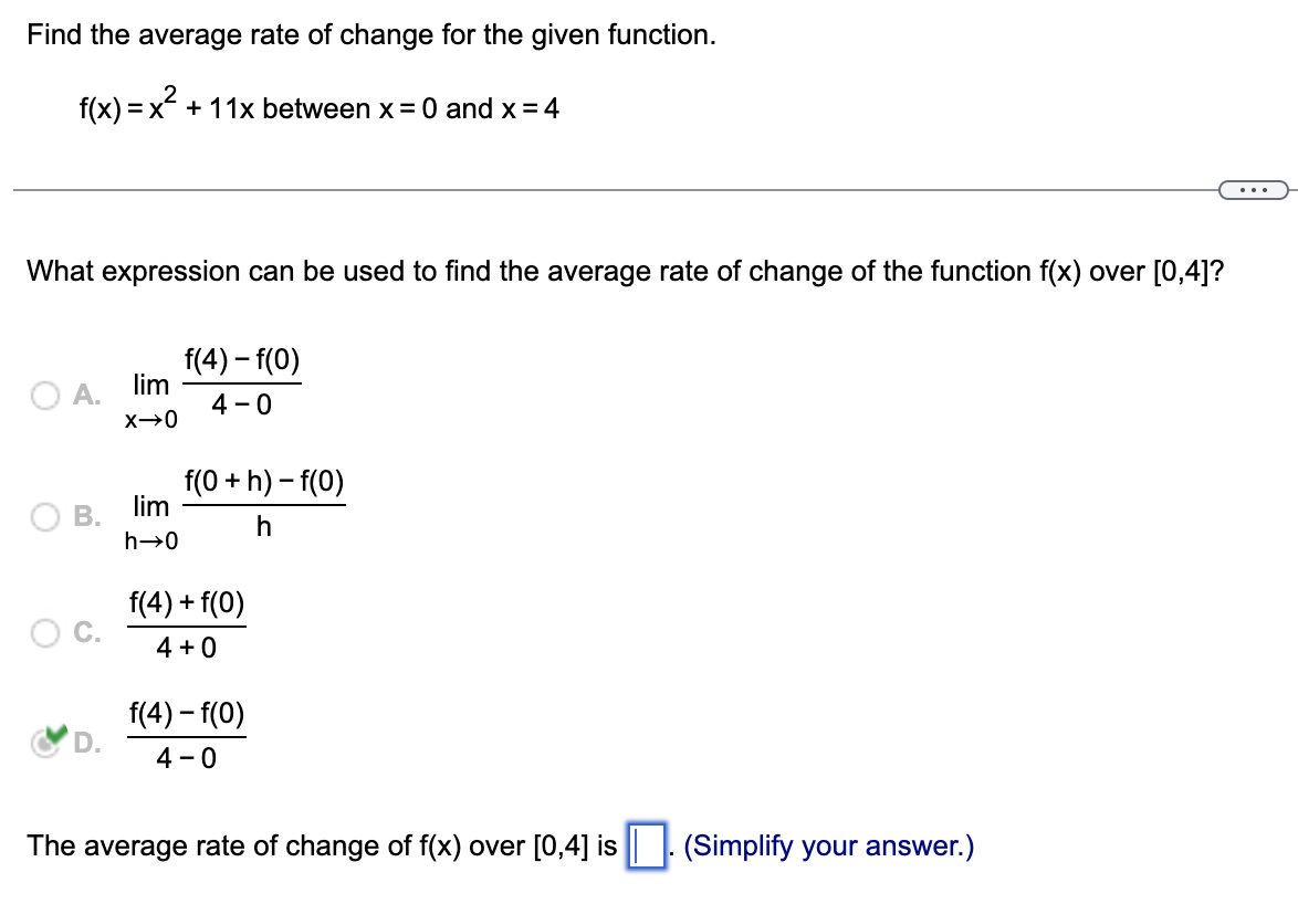 Find the average rate o f change for the given