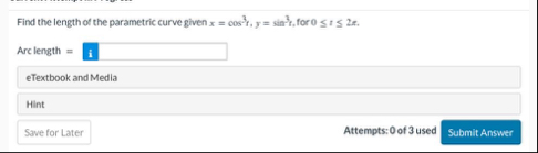 Find the length of the parametric curve given x =