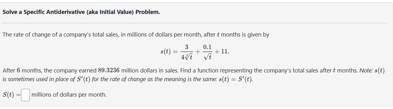 Solve a Specific Antiderivative ( a k a Initial