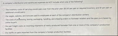 A company's dittribution and warehouse expenses