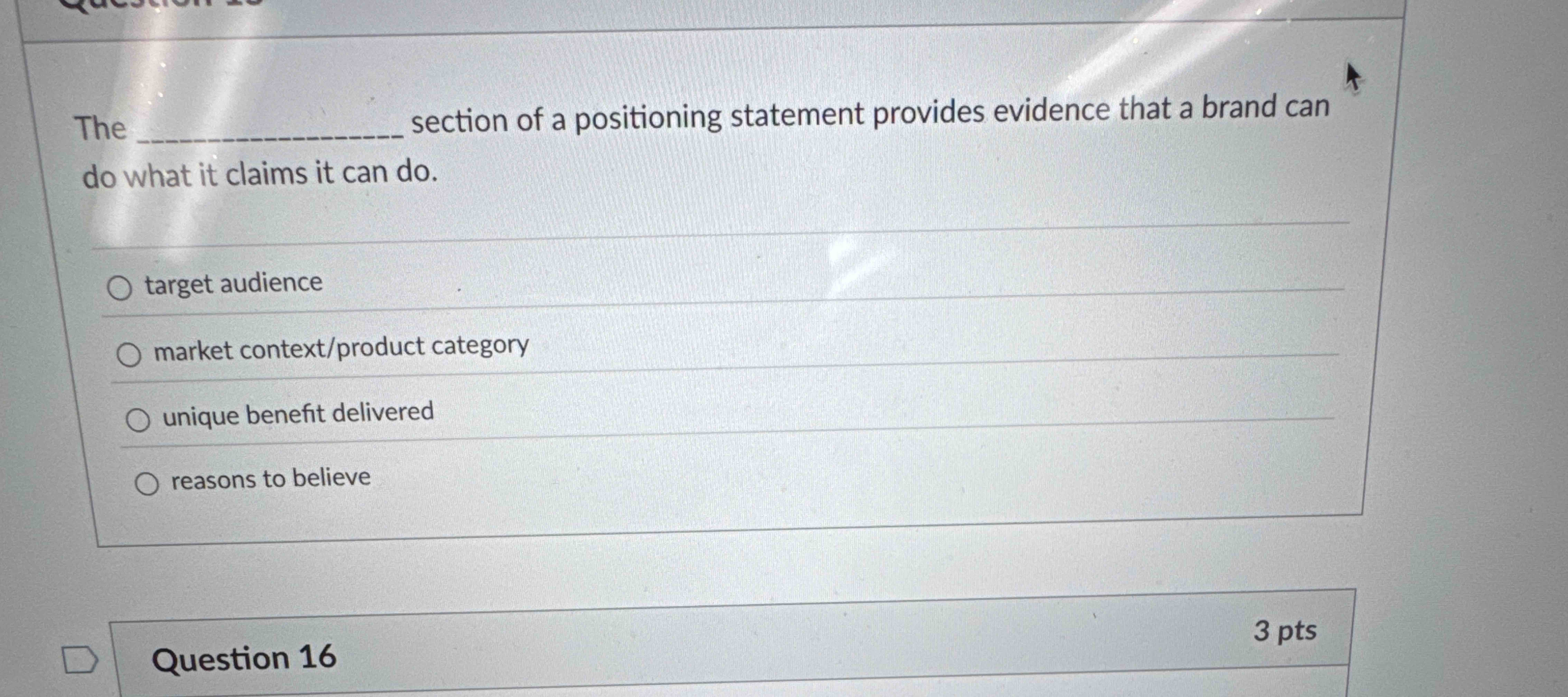 The section of a positioning statement provides