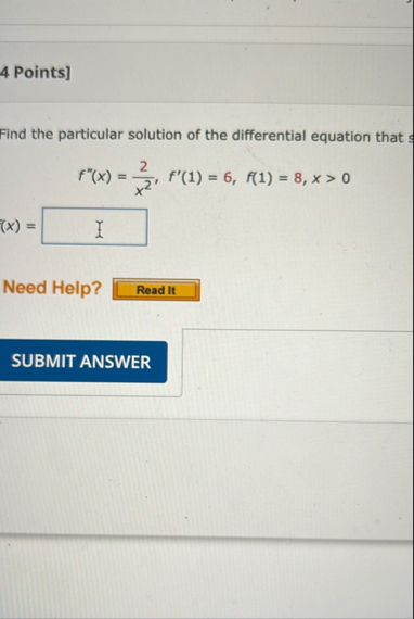 4 Points ] Find the particular solution of the