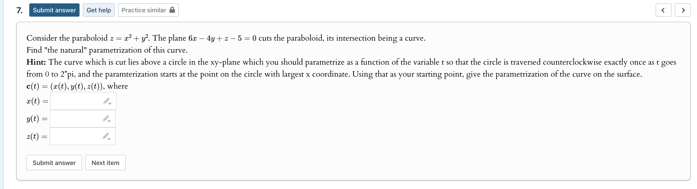 Consider the paraboloid z = x 2 + y 2 . The plane